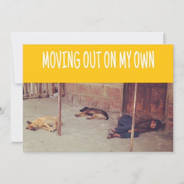 Faire-part Annonce de départ (Homme et chiens dans la rue) (Devant)