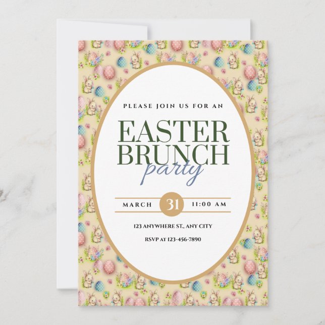 Faire-part Annonce de fête élégante de brunch de Pâques (Devant)