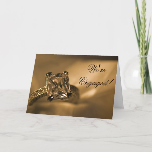 Faire-part Annonce de fiançailles avec bague de diamant à déc (Devant)