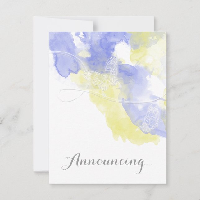 Faire-part Annonce de fiançailles papillon aquarelle Pervench (Devant)