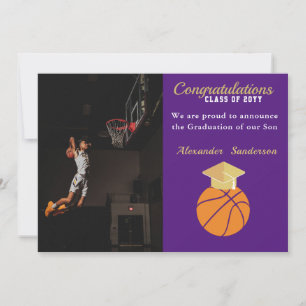 Faire-part Annonce de fin d'études de basketball Bleu et Or