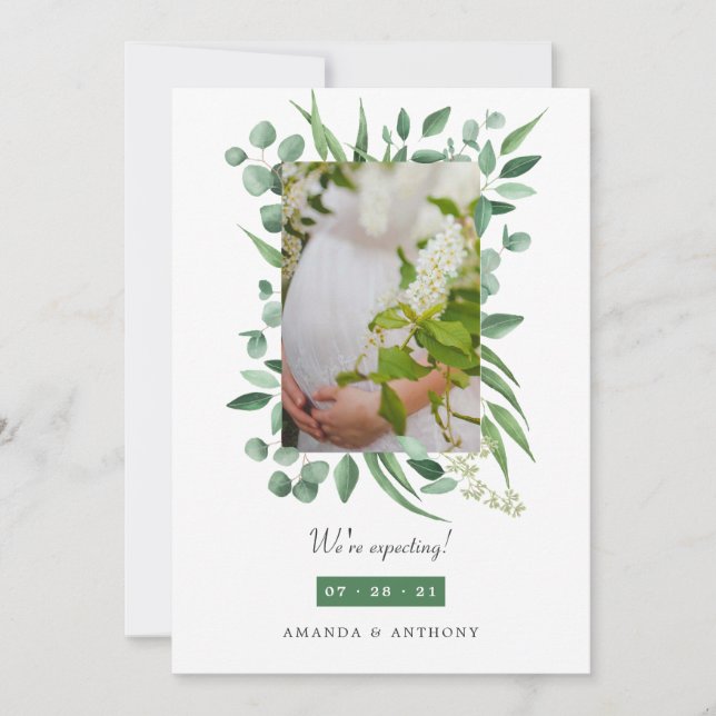 Faire-part Annonce de grossesse avec feuillage d'eucalyptus (Devant)