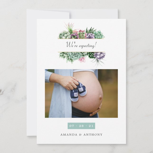 Faire-part Annonce de grossesse avec photo de succulentes à l (Devant)