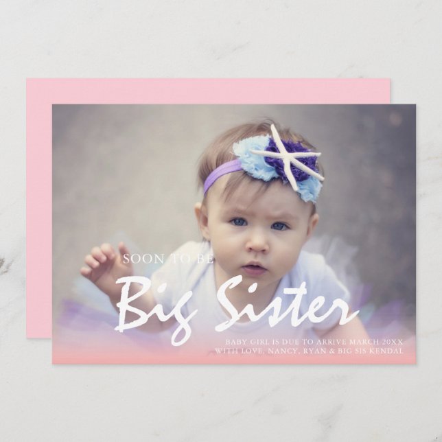 Faire-part Annonce de grossesse grande sœur rose Photo (Devant / Derrière)