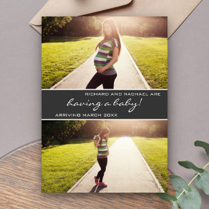 Faire-part Annonce de grossesse moderne en collage photo gris