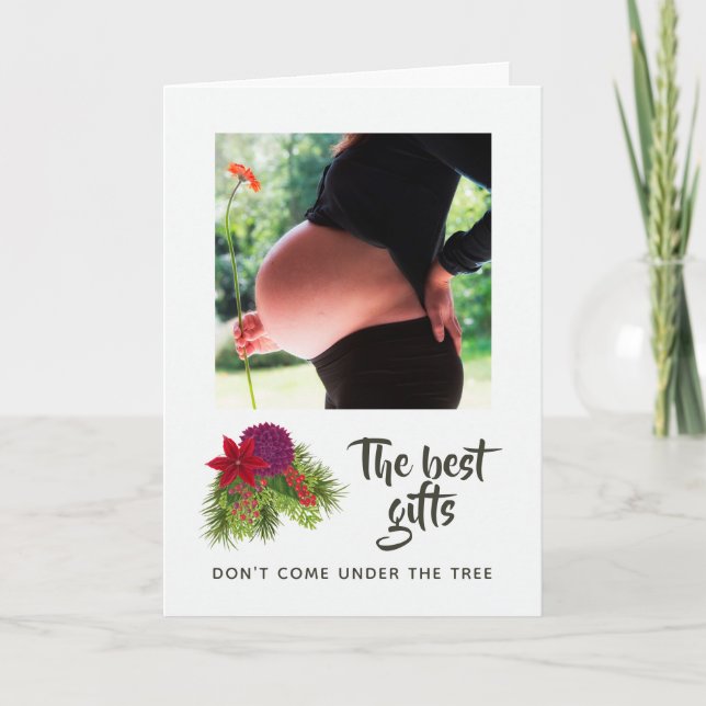 Faire-part Annonce de grossesse Noël bébé floral aquarelle (Devant)