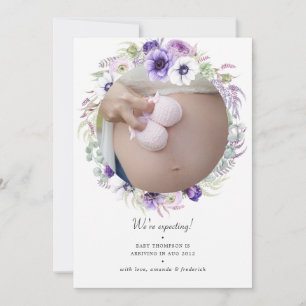 Faire-part Annonce de grossesse photo Floral Violet Pâle Pous