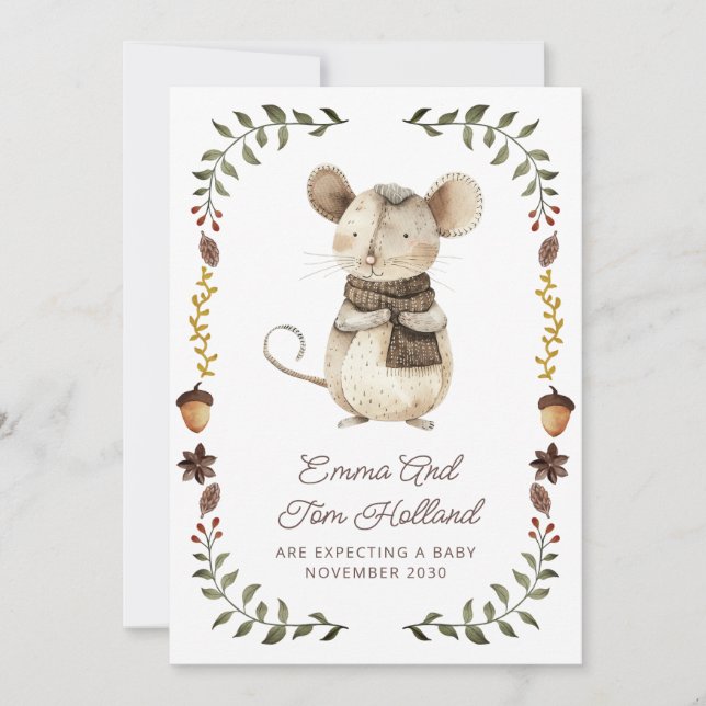 Faire-part Annonce de grossesse Souris aquarelle Adorable (Devant)