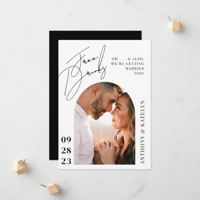 Faire-part Annonce de mariage moderne mignonne et drôle (Devant/Arrière en situation)