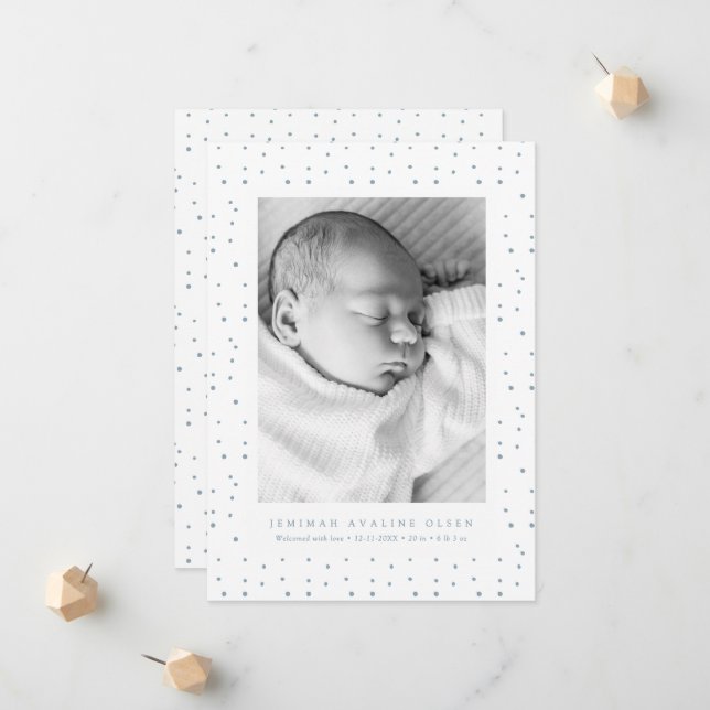 Faire-part Annonce de naissance avec confettis bleus pour nou (Devant/Arrière en situation)