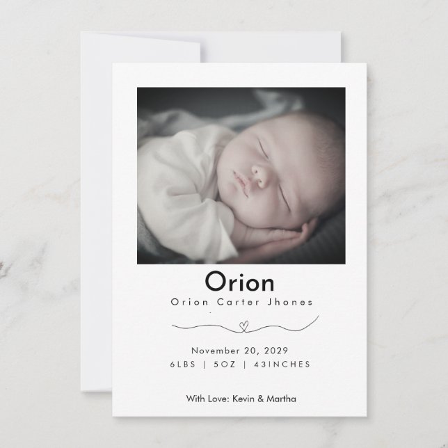 Faire-part Annonce de naissance avec glyphe de cœur moderne (Devant)