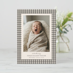 Faire-part Annonce de naissance avec photo bébé Gingham Gris