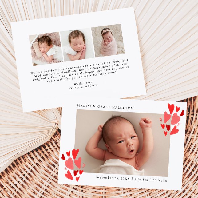 Faire-part Annonce de naissance avec photo de coeurs rouges m (Créateur téléchargé)