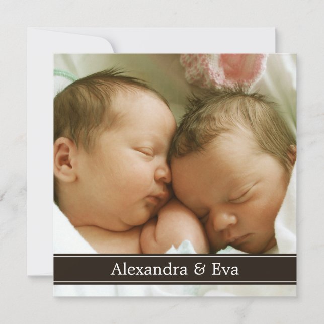 Faire-part Annonce de naissance avec photo de jumeaux bébés (Devant)