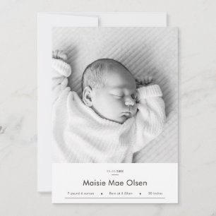 Faire-part Annonce de naissance avec photo de nouveau-né mode