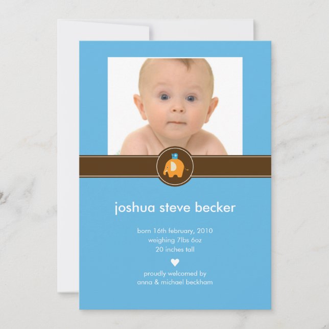 Faire-part Annonce de naissance avec photo d'éléphant bébé (Devant)