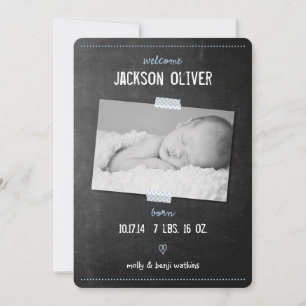 Faire-part Annonce de naissance avec ruban washi tableau noir