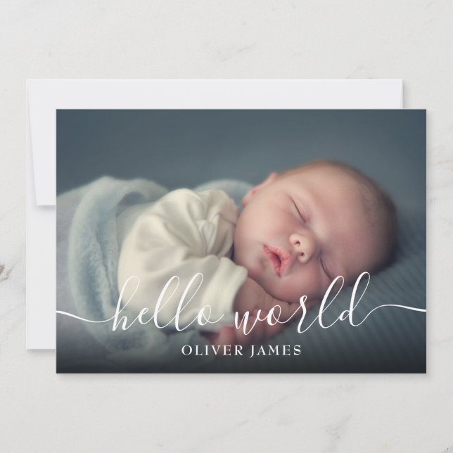 Faire-part Annonce de naissance Baby Boy Blue Hello World Scr (Devant)