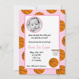 Faire-part Annonce de naissance Basket Ball Sport PHOTO 5x7