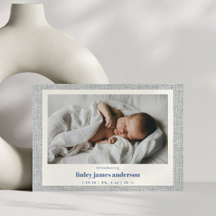 Faire-part Annonce de naissance bébé avec texture de lin gris