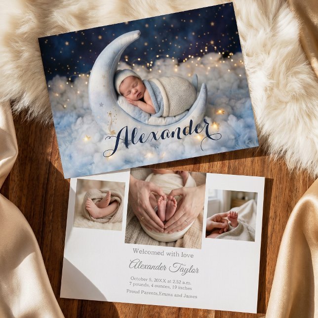 Faire-part Annonce de naissance Bébé Lune & Étoiles de Rêve (Créateur téléchargé)