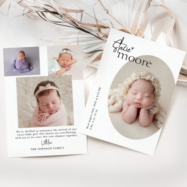 Faire-part Annonce de naissance bébé photo ovale simple minim (Créateur téléchargé)