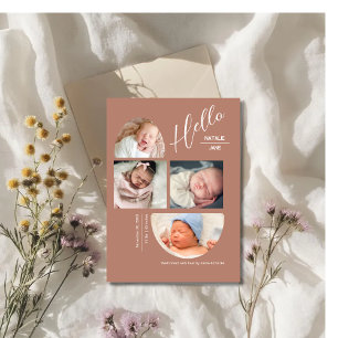 Faire-part Annonce de naissance Collage photo bébé 4 en Terra