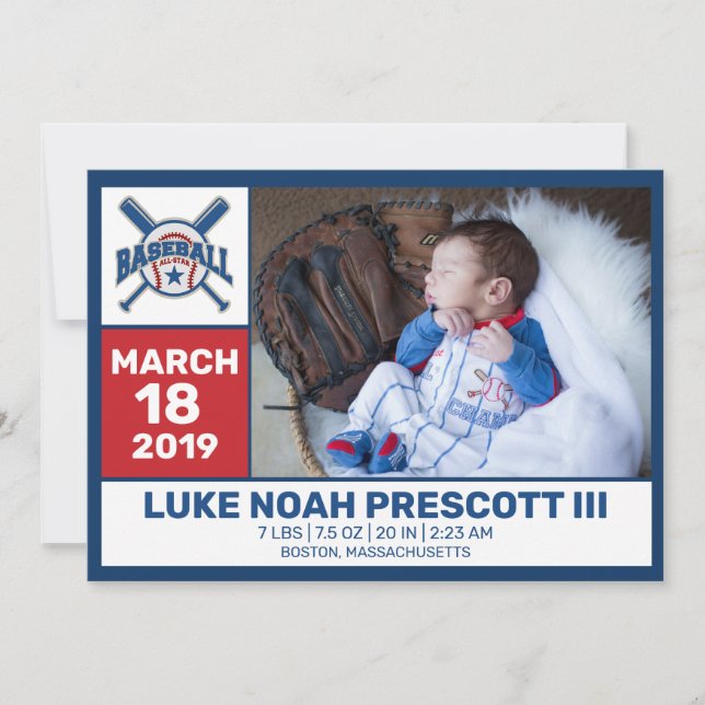 Faire-part Annonce de naissance de baseball Photo (Devant)