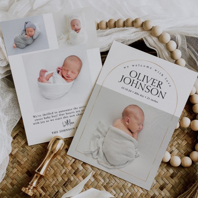 Faire-part Annonce de naissance de bébé avec arche dorée simp (Créateur téléchargé)