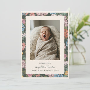 Faire-part Annonce de naissance de bébé fille avec fleurs vin