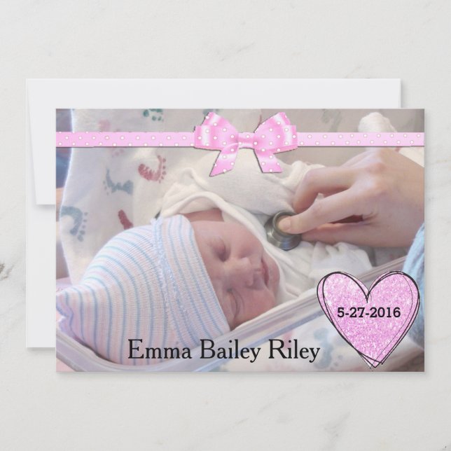 Faire-part Annonce de naissance de bébé fille rose pailleté (Devant)