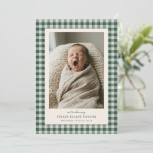 Faire-part Annonce de naissance de bébé garçon à carreaux gin