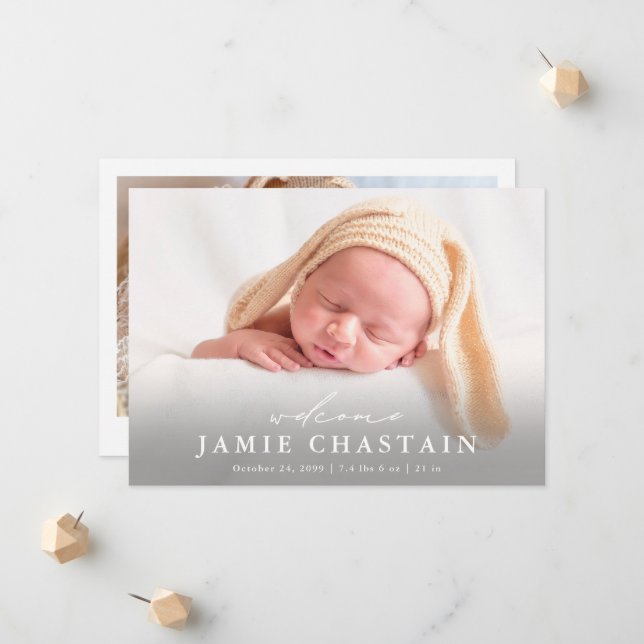 Faire-part Annonce de naissance de bébé nouveau-né simple mod (Devant/Arrière en situation)