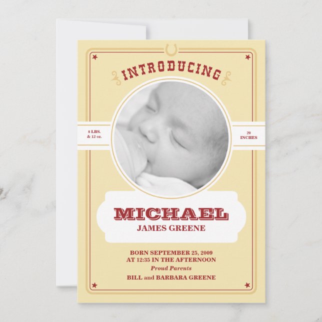 Faire-part Annonce de naissance de bébé western (Devant)