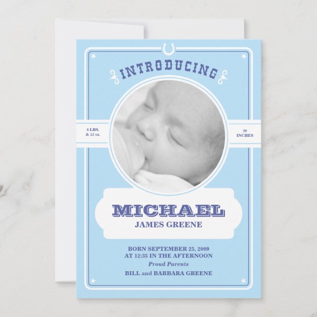 Faire-part Annonce de naissance de bébé western (Devant)