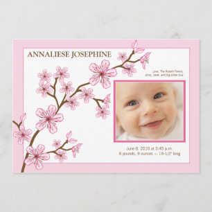 Faire-part Annonce de naissance de fille Fleur de cerisier :