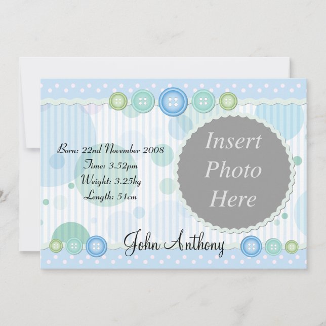 Faire-part Annonce de naissance de garçon (Devant)