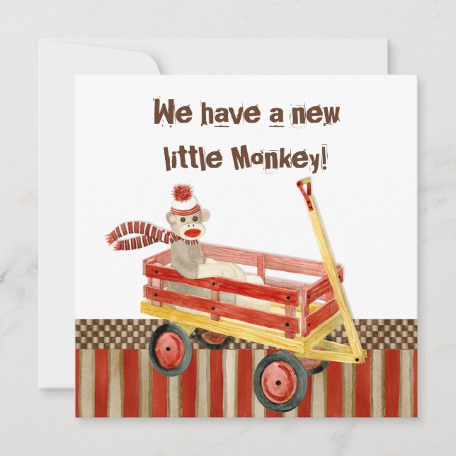 Faire-part Annonce de naissance de garçon, Singe Chaussette,  (Devant)