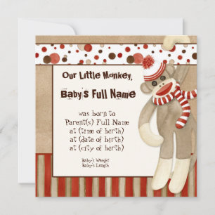 Faire-part Annonce de naissance de garçon Sock Monkey
