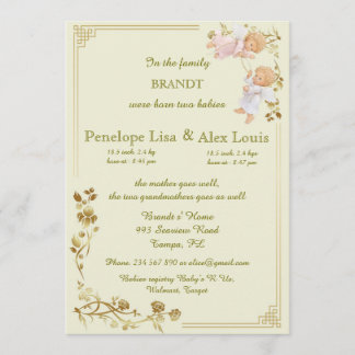 Faire-part annonce de naissance de jumeaux