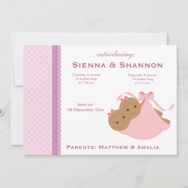 Faire-part Annonce de naissance de jumeaux (Devant)