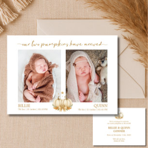 Faire-part Annonce de naissance de jumeaux aux citrouilles bl