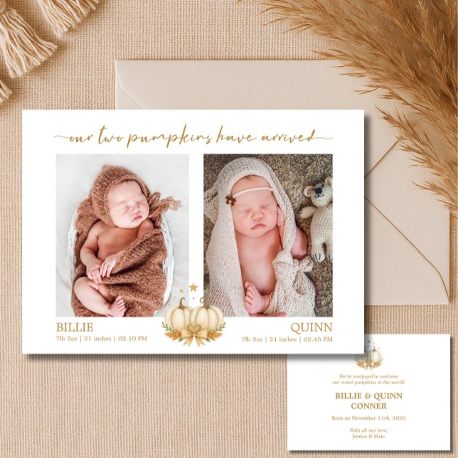 Faire-part Annonce de naissance de jumeaux aux citrouilles bl (Créateur téléchargé)