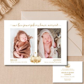 Faire-part Annonce de naissance de jumeaux Boho Pumpkins Baby