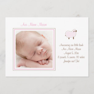 Faire-part Annonce de naissance de Petit Agneau Rose