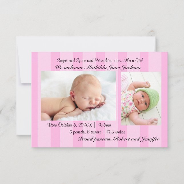 Faire-part Annonce de naissance de petite fille 3x5 Sugar and (Devant)