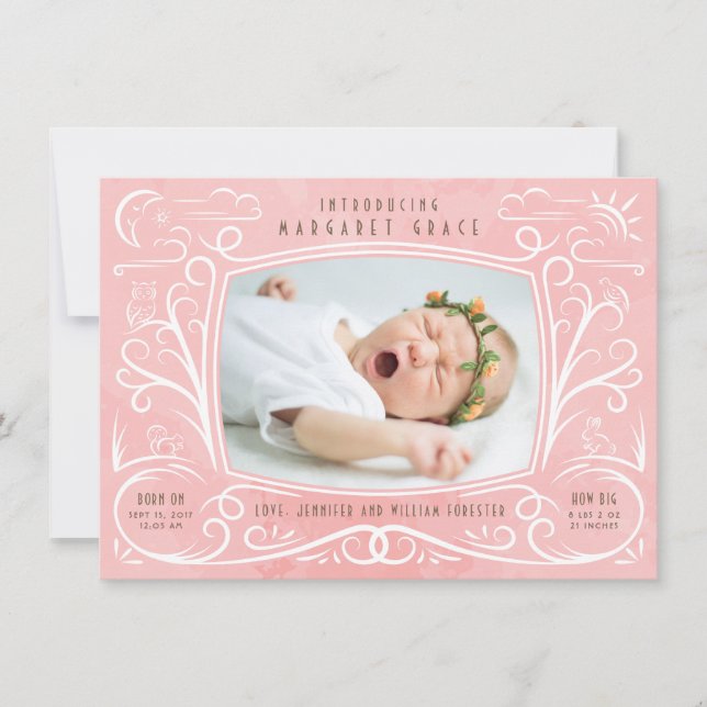 Faire-part Annonce de naissance fille amis de la forêt (Devant)