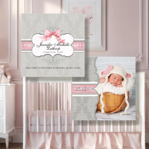 Faire-part Annonce de naissance Fille au motif damassé en for