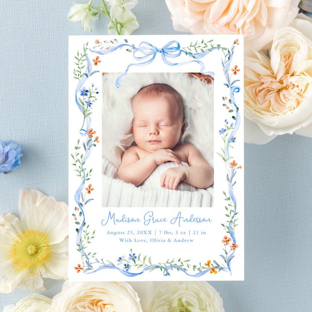Faire-part Annonce de naissance Fleurs de Prairie Élégante Ru (Créateur téléchargé)