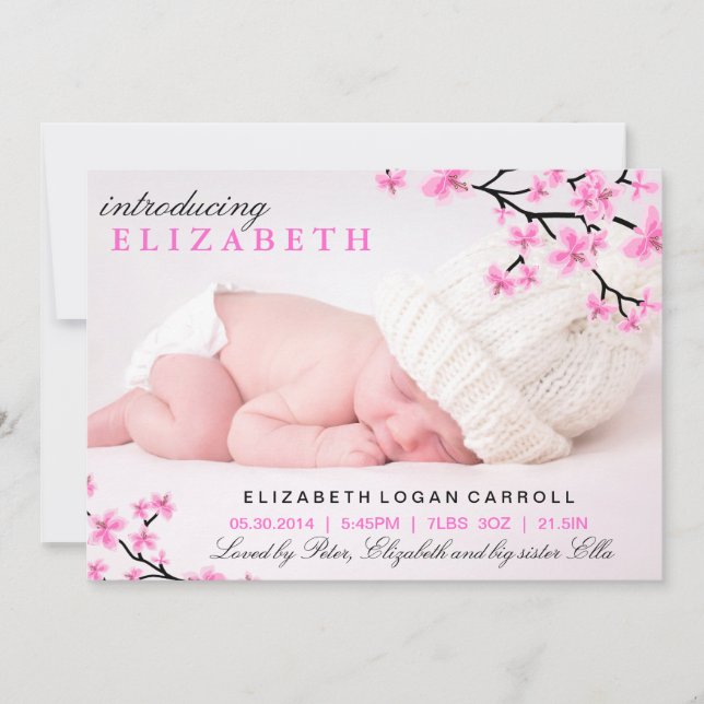 Faire-part Annonce de naissance fleurs roses (Devant)